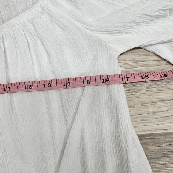 TOPSHOP Womens White Cropped Ruffle 3/4 Sleeve Sheer Top Size 4 - Picture 5 of 7